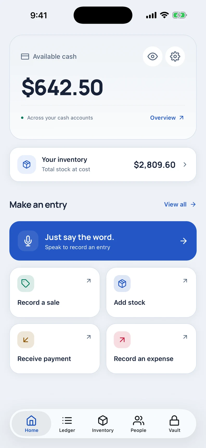 Stashwise Home. Real app screenshot with demo data.